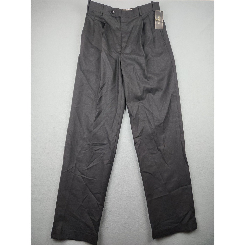 Bill Blass Black Label Dress Pants Mens 30x34 Gray Wool Pleated Expander Classic